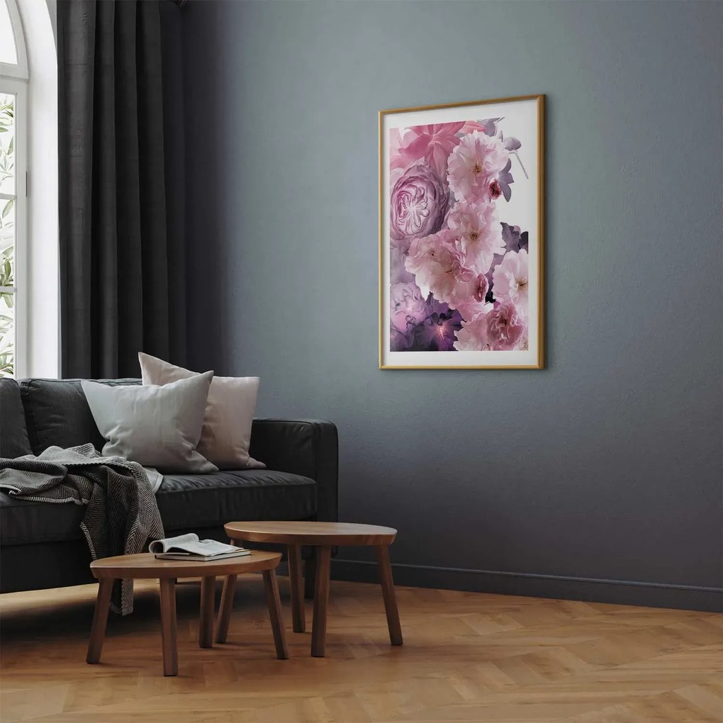 Plakat Wachlarz kwiatów 21x30 cm z ramą złotą z marginesem ARTGEIST B
