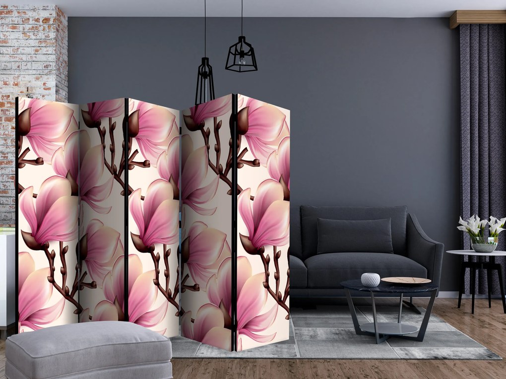 Parawan akustyczny Kwiaty 225x172 cm 5-częściowy beżowy ARTGEIST B