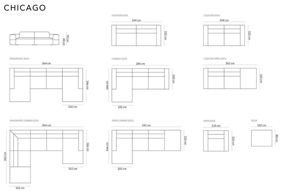 Beżowa sofa 244 cm Chicago – Cosmopolitan Design