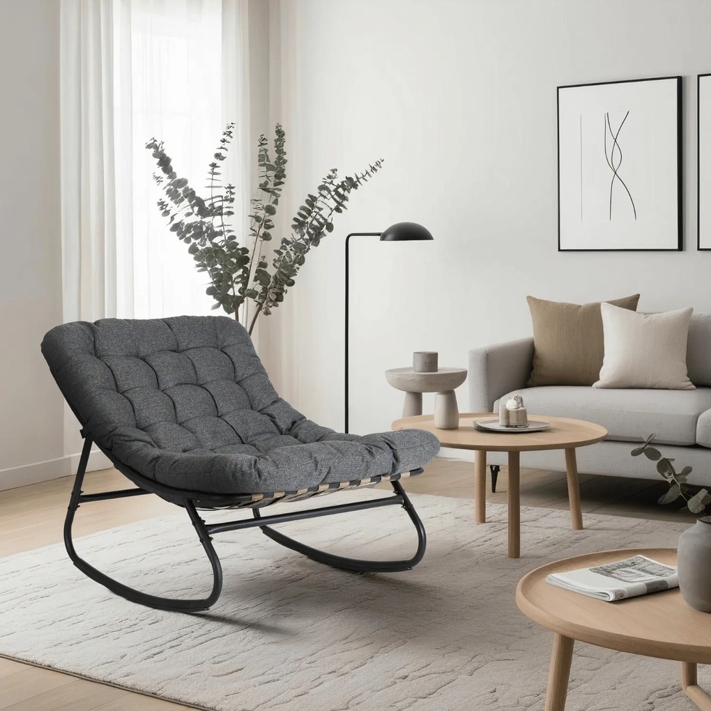 Bujany fotel na taras Aurora - bujak ogrodowy z pikowaną poduchą, szary