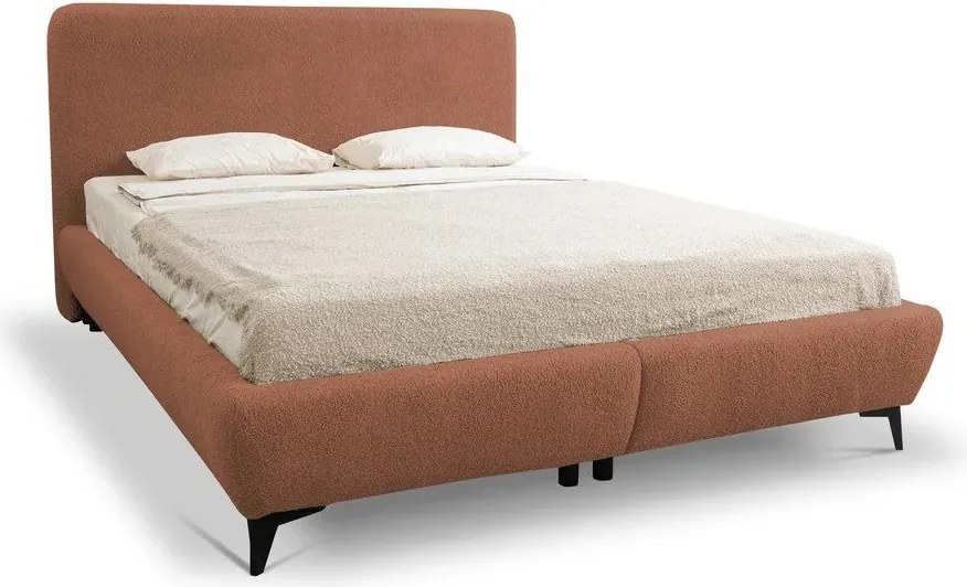 Tapicerowane łóżko dwuosobowe ze stelażem i schowkiem 140x200 cm w kolorze terakoty Makapu – Makamii