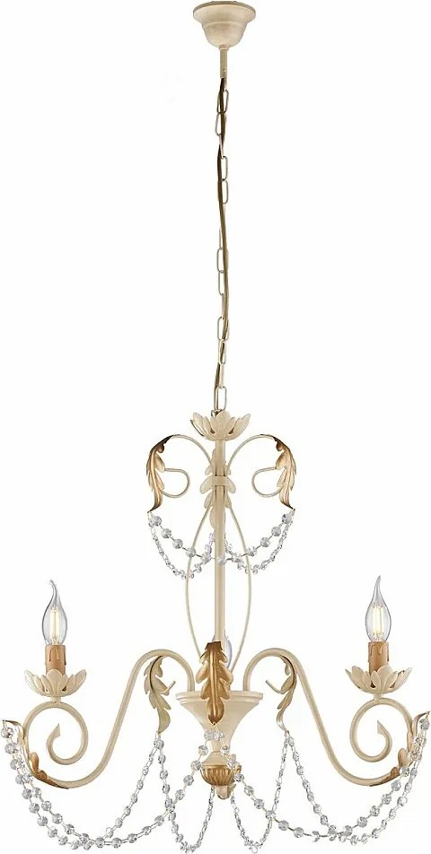 Damascus - żyrandol z lakierowanego żelaza w kolorze kości słoniowej, dekor piklowany, stare złoto, cyrkonie kryształowe, 3 światła, Ø47 cm