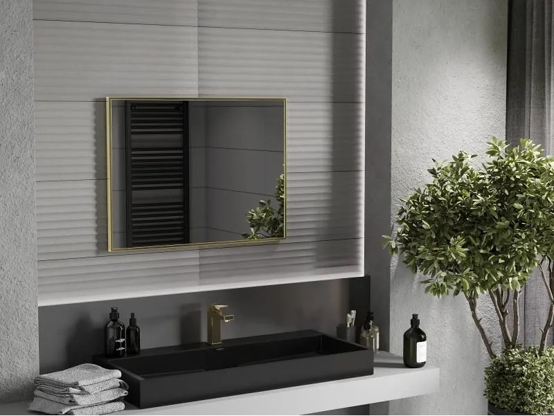Mexen Loft lustro łazienkowe prostokątne 80 x 60 cm, rama złota szczotkowana - 9852-080-060-000-50
