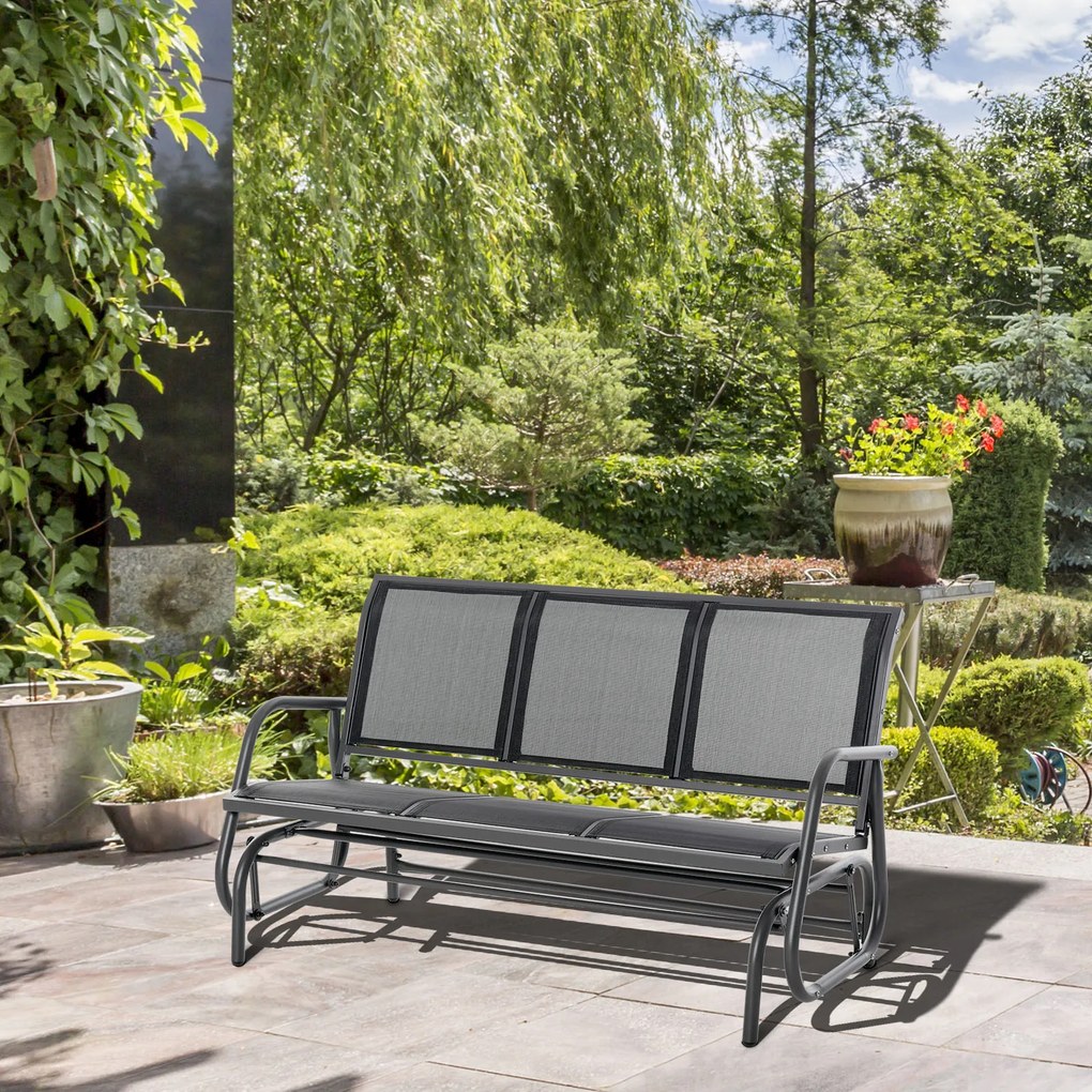 Outsunny Ławka bujana ogrodowa 3 osobowa metalowa czarna solidna konstrukcja 151x75x85 cm | Aosom PL