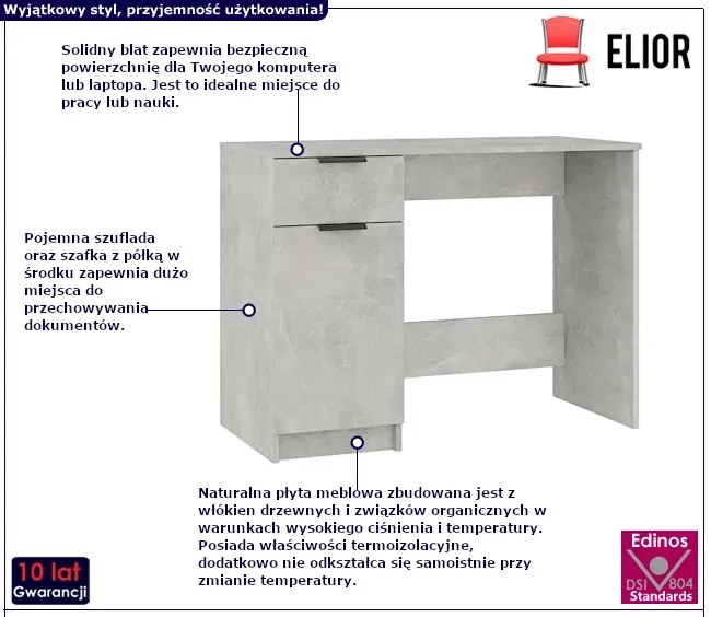 Biurko 100 cm w kolorze szarego betonu - Reves