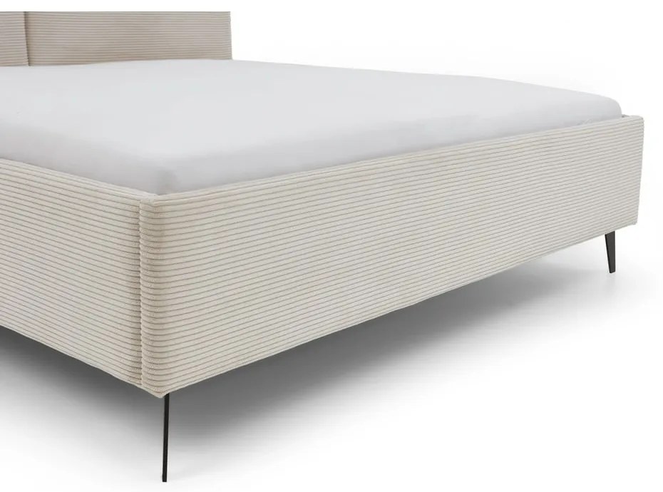 Beżowe tapicerowane łóżko dwuosobowe ze schowkiem ze stelażem 180x200 cm Lando – Meise Möbel