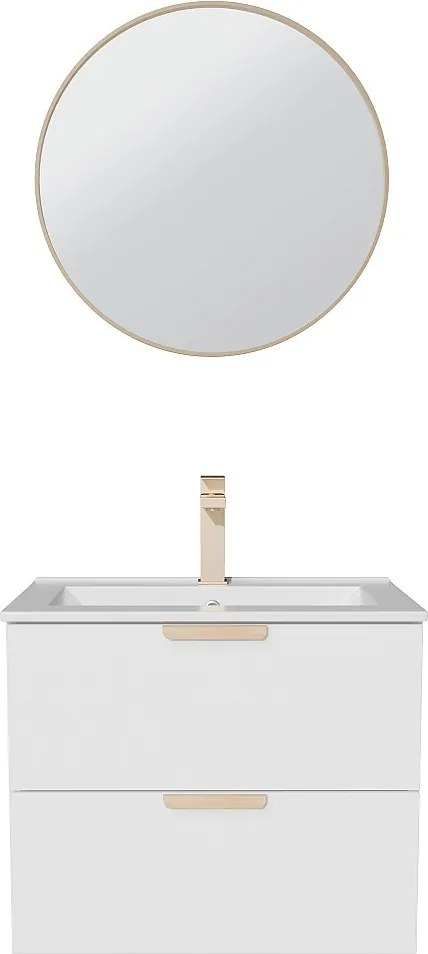 Wisząca szafka łazienkowa z umywalką wpuszczaną w blat, baterią i lustrem – Biała – szer. 60 cm – AVORELI