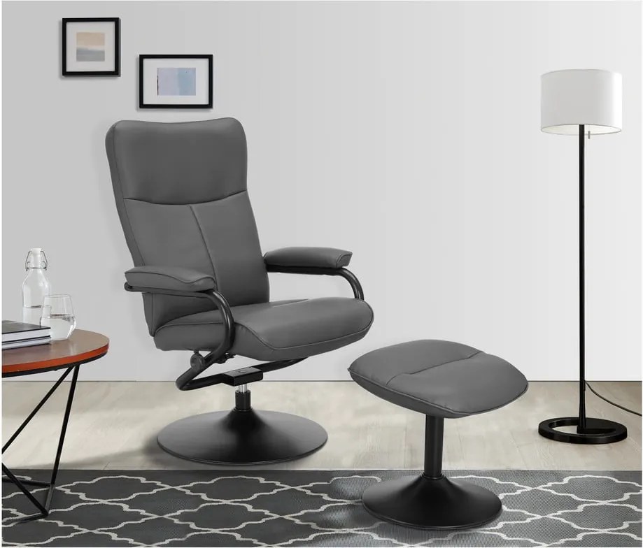 Szary fotel wypoczynkowy z imitacji skóry z podnóżkiem Istad – Støraa