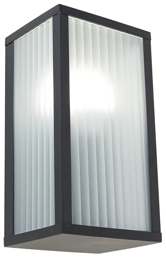 Zewnetrzna Inteligentna lampa ścienna zewnętrzna czarna z żebrowanym szkłem z WiFi A60 - Charlois Nowoczesny Oswietlenie zewnetrzne