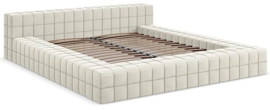 Kremowe tapicerowane łóżko dwuosobowe ze stelażem 160x200 cm Akela – Makamii