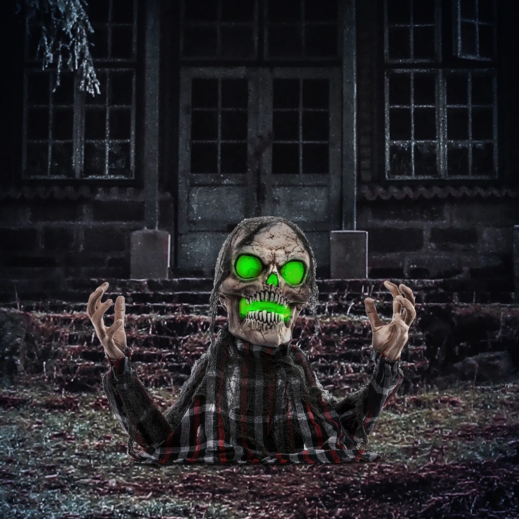HOMCOM Dekoracja na Halloween Groundbreaker-Szkielet, giętkie ramiona, świecące oczy, upiorny wyc