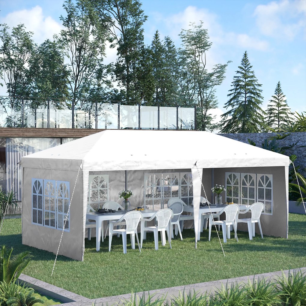 Outsunny Faltpavillon, Namiot imprezowy, 4 duże okna, zdejmowane ściany, rama metalowa, 5,85 x 2,95 x 2,7 m, Biały