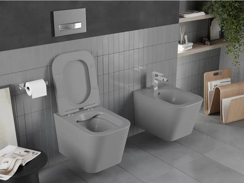 Mexen Teo miska wc Rimless z deską wolnoopadającą slim, duroplast, szara jasna mat - 30854061