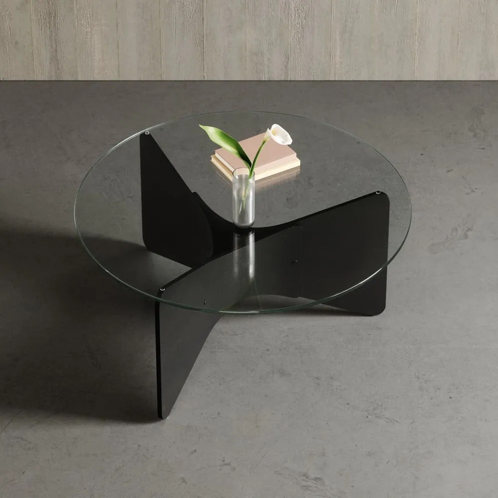 Czarny okrągły stolik ze szklanym blatem 87x87 cm Madera – Umbra