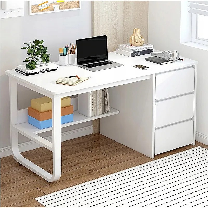 Biurko komputerowe młodzieżowe białe styl skandynawski duże półki 100cm