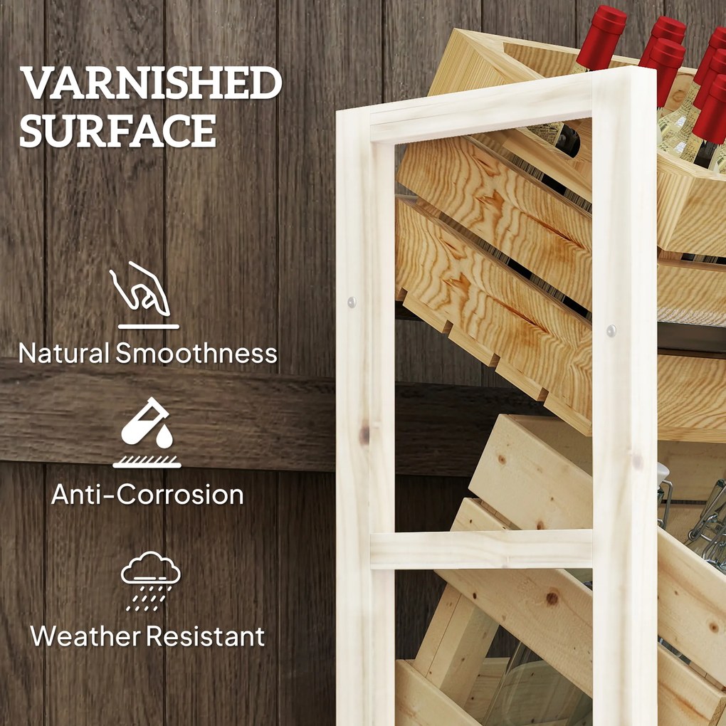 Outsunny Regał na 3 Skrzynki z Napojami, Drewniany Stojak z 3 Poziomami 56 x 32 x 112 cm, Drewno Naturalne