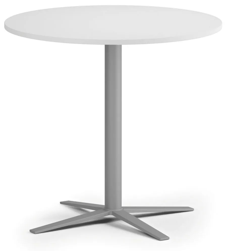 Stolik kawowy AURA, średnica 80 cm, szaro-srebrna podstawa, biały