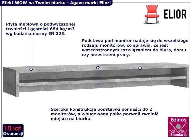 Podwójna półka na biurko beton - Agave