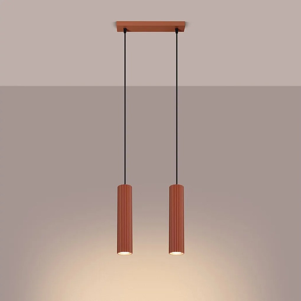 Lampa wisząca minimalistyczny Gloow, aluminium - 2 źródło światła 3000K - L.30 x H.90 cm - ochra czerwona