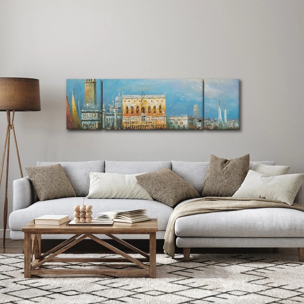 Obraz - Gondola przejeżdżająca przez Wenecję, obraz olejny (170x50 cm)