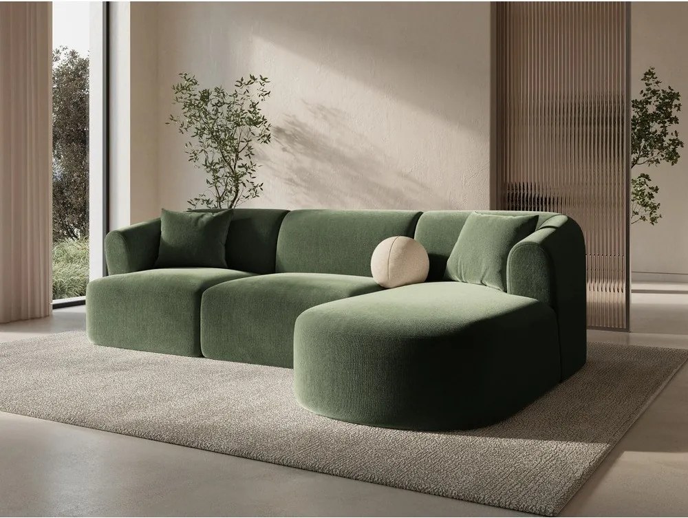 Zielony aksamitny narożnik (prawostronny/z szezlongiem) Campi – Cosmopolitan Design