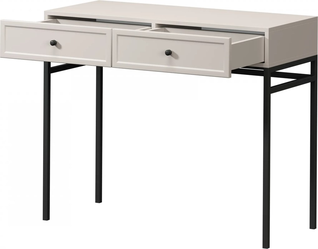 Toaletka Lorini 100 cm z szufladami - kaszmir / czarne uchwyty / stelaż