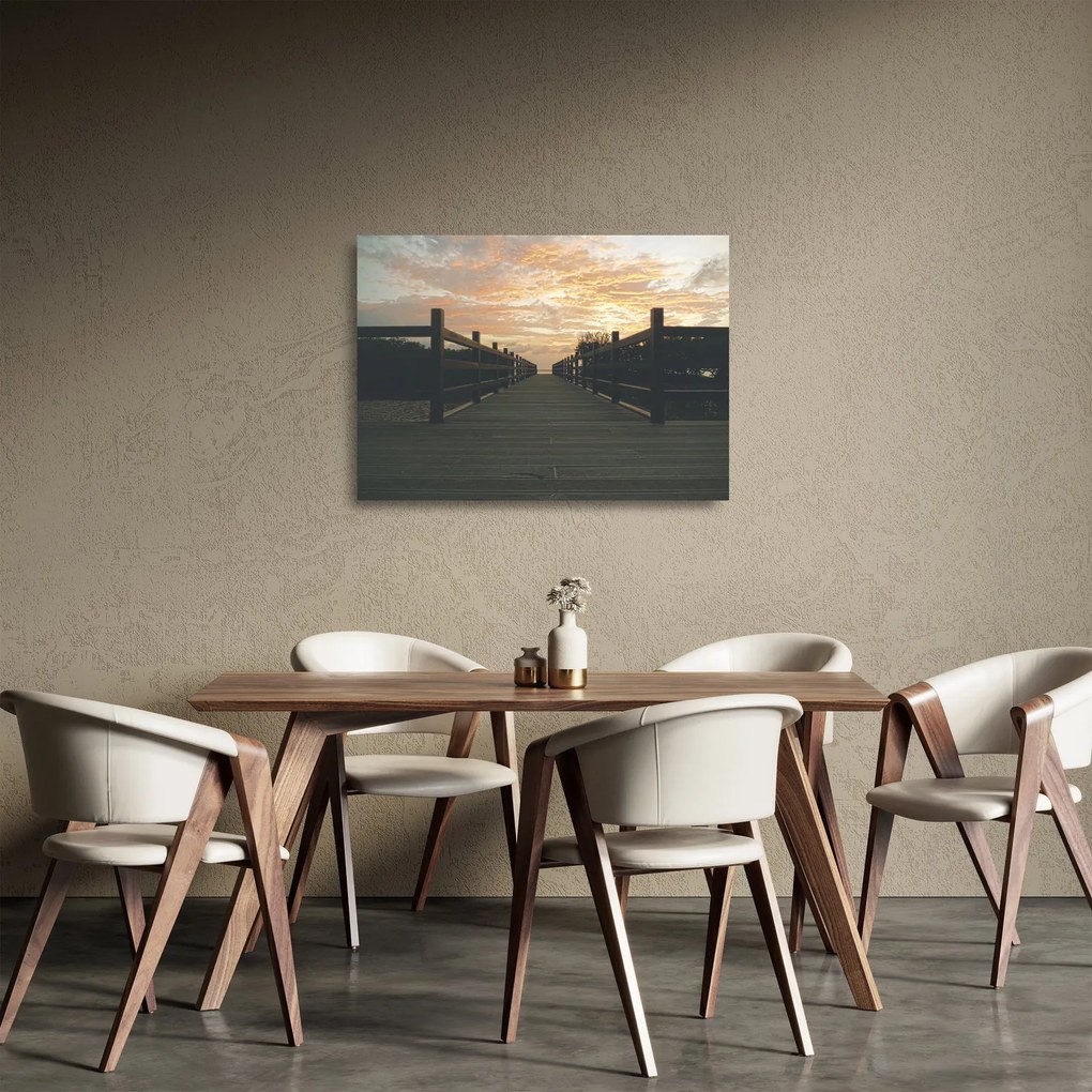 Obraz na szkle drewnianego pomostu nad jeziorem (70x50 cm)