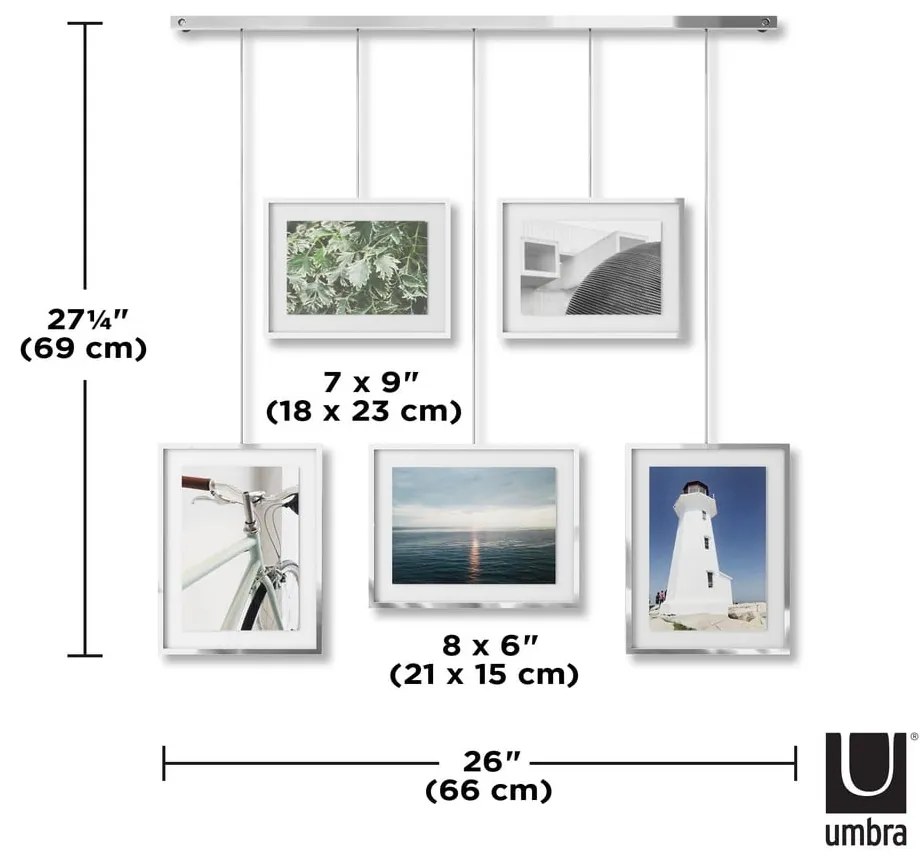 Metalowe ramki ścienne w kolorze srebra zestaw 5 szt. 66x69 cm Exhibit – Umbra