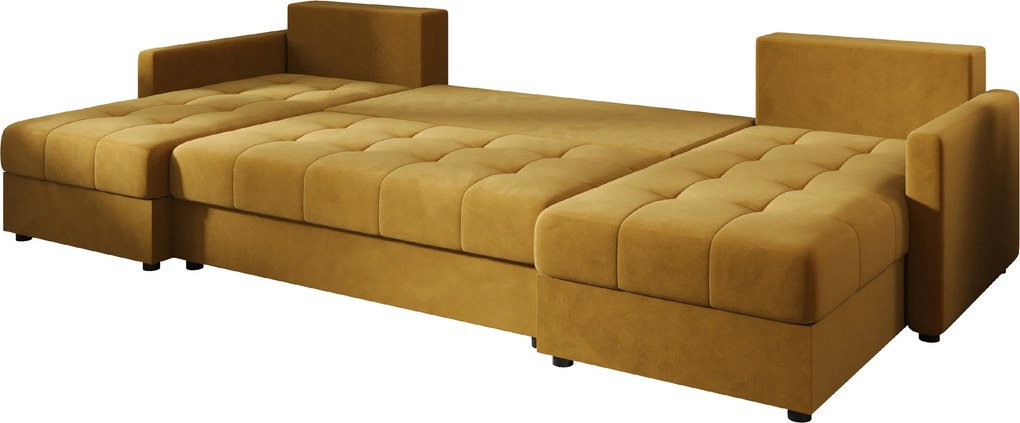 Rozkładana sofa narożna w kształcie U VENORIA 285x146 cm, musztardowa + 2 poduszki GRATIS