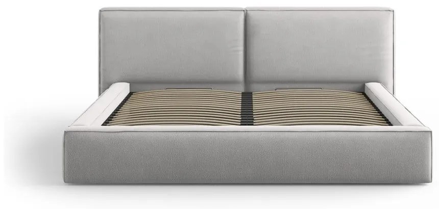 Jasnoszare tapicerowane łóżko dwuosobowe ze schowkiem i stelażem 180x200 cm Arendal – Cosmopolitan Design