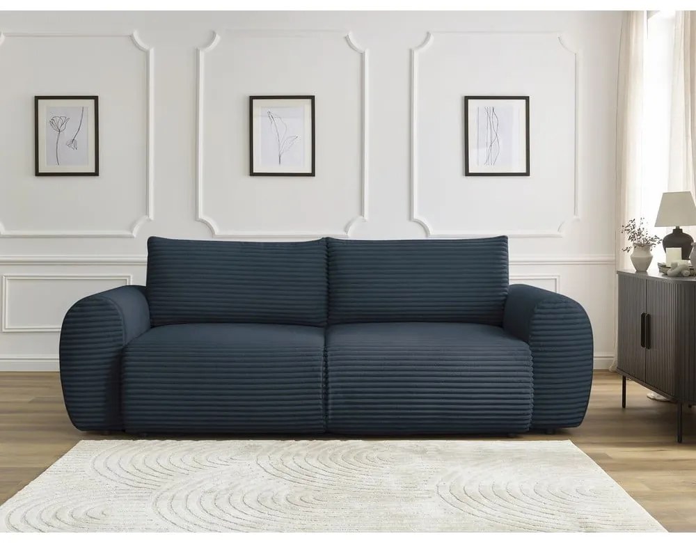 Ciemnoniebieska sztruksowa rozkładana sofa 257 cm Lucien – Bobochic Paris