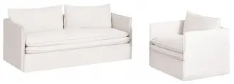Komplet Wypoczynkowy Z Sofą 3-osobową I Fotelem Z Lnu I Bawełny Grace Tkaniny Distressed White - Sklum