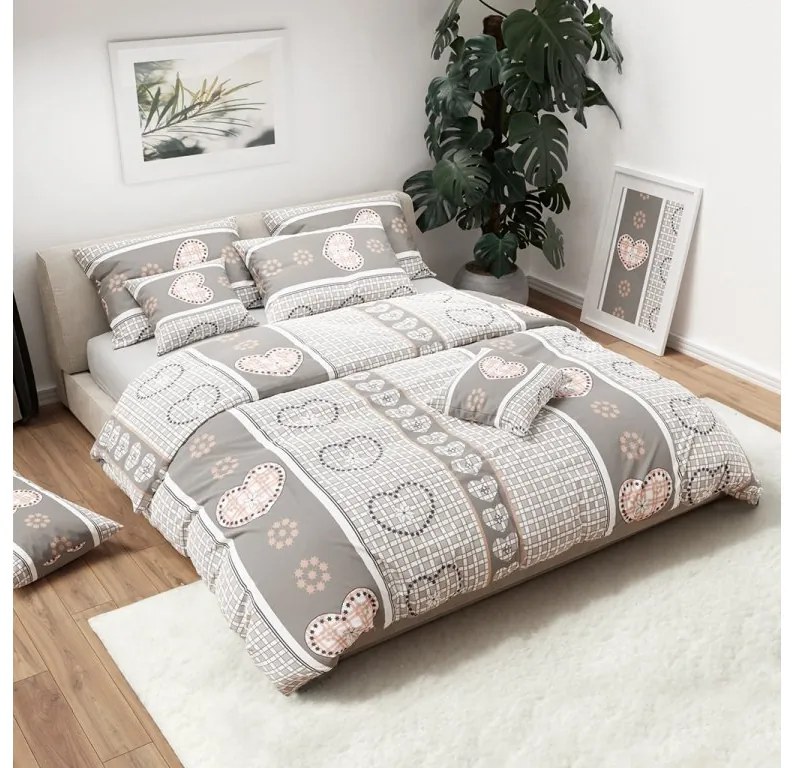 PrzytulneMieszkanie.pl PrzytulneMieszkanie.pl Kreponowa pościel HEART RETRO szara Rozmiar pościeli: 70 x 90 cm | 140 x 200 cm