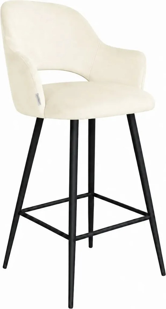 Hoker Milano krzesło barowe tkanina Welur podstawa metalowa elegancki klimat wnętrza : Kolor nogi - Czarna stożek, Kolor tkaniny - VELVET - MG50, Typ siedziska - Siedzisko obrotowe 360°