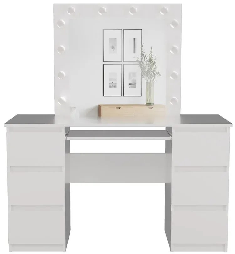 Białe biurko toaletka z szufladami i lustrem scenicznym - Wenus 6X