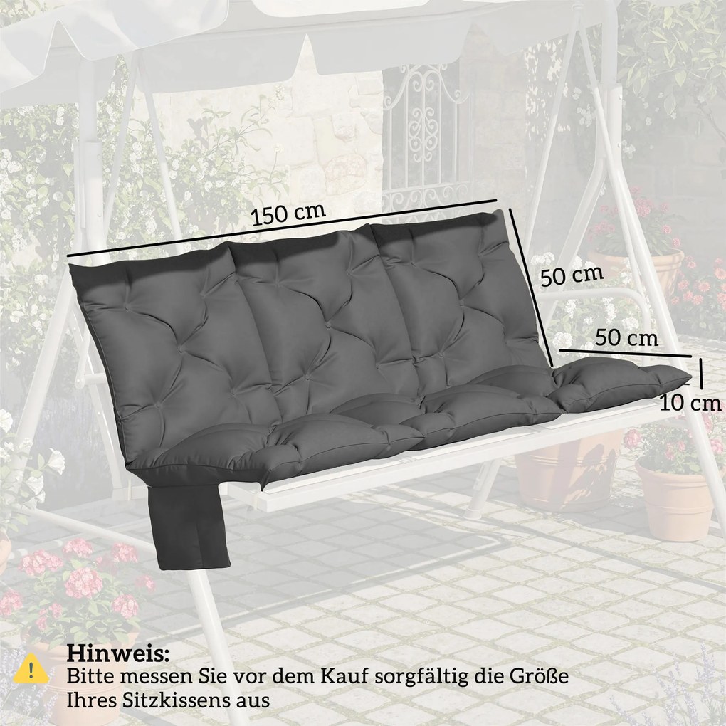 Outsunny Poduszka wodoodporna antypoślizgowa na huśtawkę outdoorowa z oparciem i paskami 150 x 100 cm ciemnoszara | Aosom PL