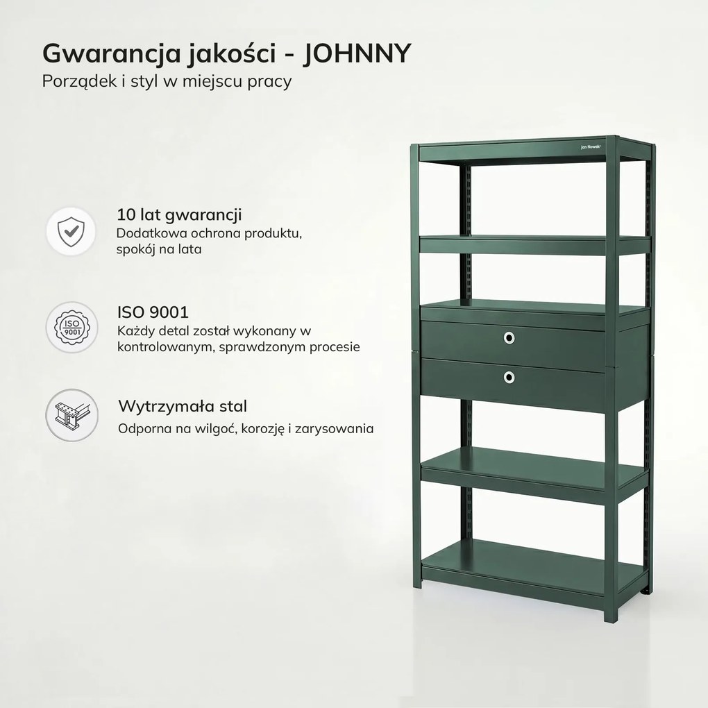 Metalowy regał do warsztatu z szufladami Johnny, 80 x 42 x 180 cm, kolor zielony