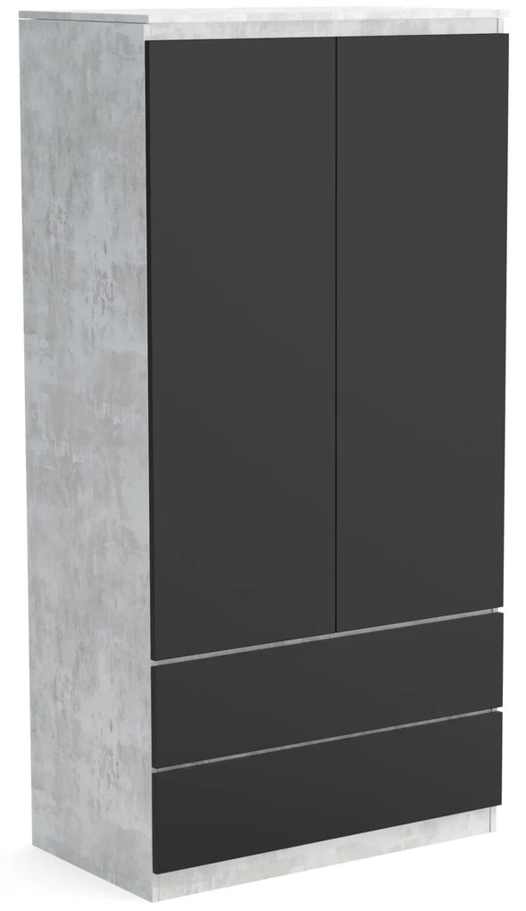 Szafa 90cm Garderoba z 2 szufladami i wieszakiem LUNA Beton/Czarny