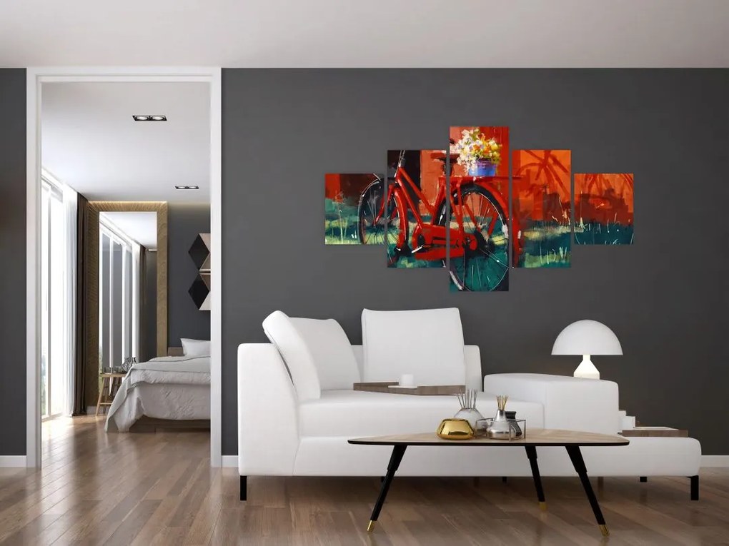 Obraz czerwonego koła, malowanie akrylowe (125x70 cm)