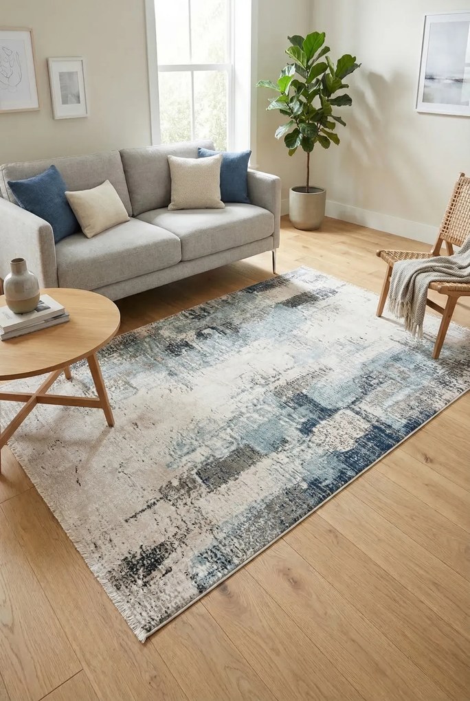 Nowoczesny jasnobeżowy dywan z frędzlami T1-M43