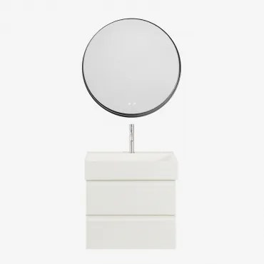 Zestaw Wiszących Mebli Łazienkowych Z Drewna I Forniru Jesionowego Zintegrowany Z Umywalką Ona Biała & - Sklum