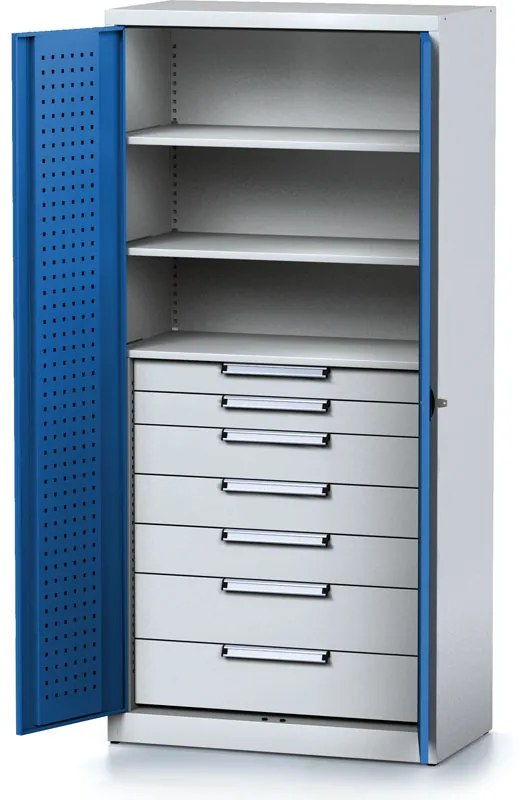 Szafa warsztatowa MECHANIC, 1950 x 920 x 500 mm, 3 półki, 7 szuflad, niebieskie drzwi