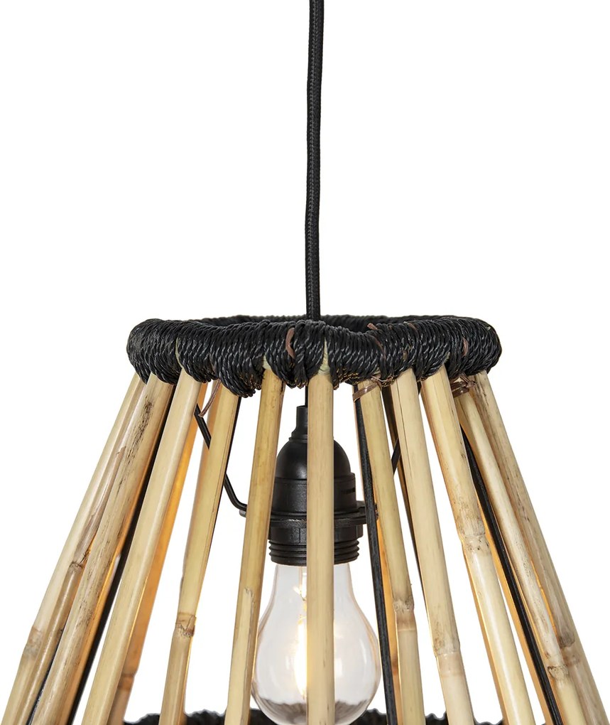Orientalna lampa wisząca bambusowa z czarnym 32 cm - Evalin