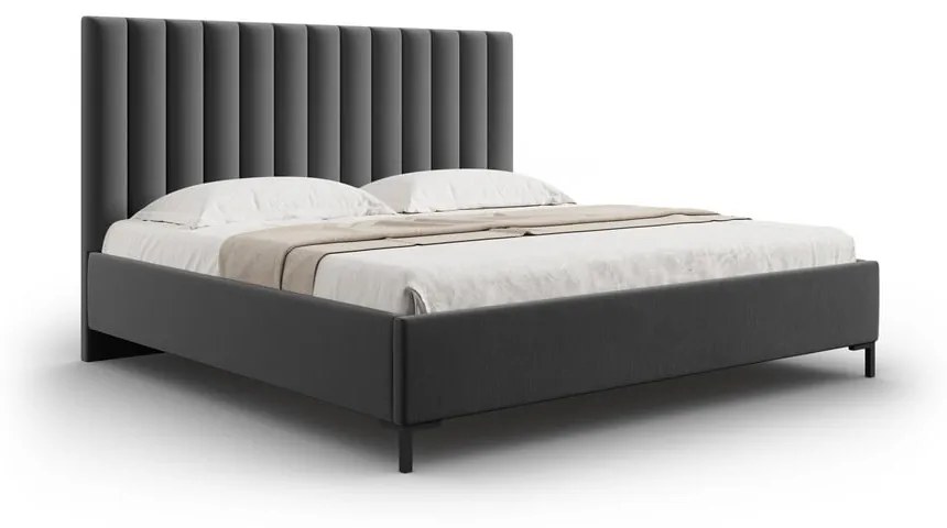 Ciemnoszare tapicerowane łóżko dwuosobowe ze schowkiem i stelażem 140x200 cm Casey – Mazzini Beds