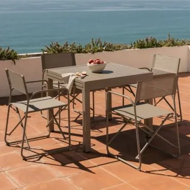 Zestaw Stołu 90-180x90 Cm Rozkładanego Z Aluminium Starmi Oraz 4 Składane Krzesła Ogrodowe Dyrektorskie Ze Stali Melida Moka Brown - Sklum