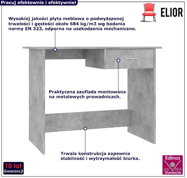Loftowe biurko do pokoju w kolorze beton - Mirden