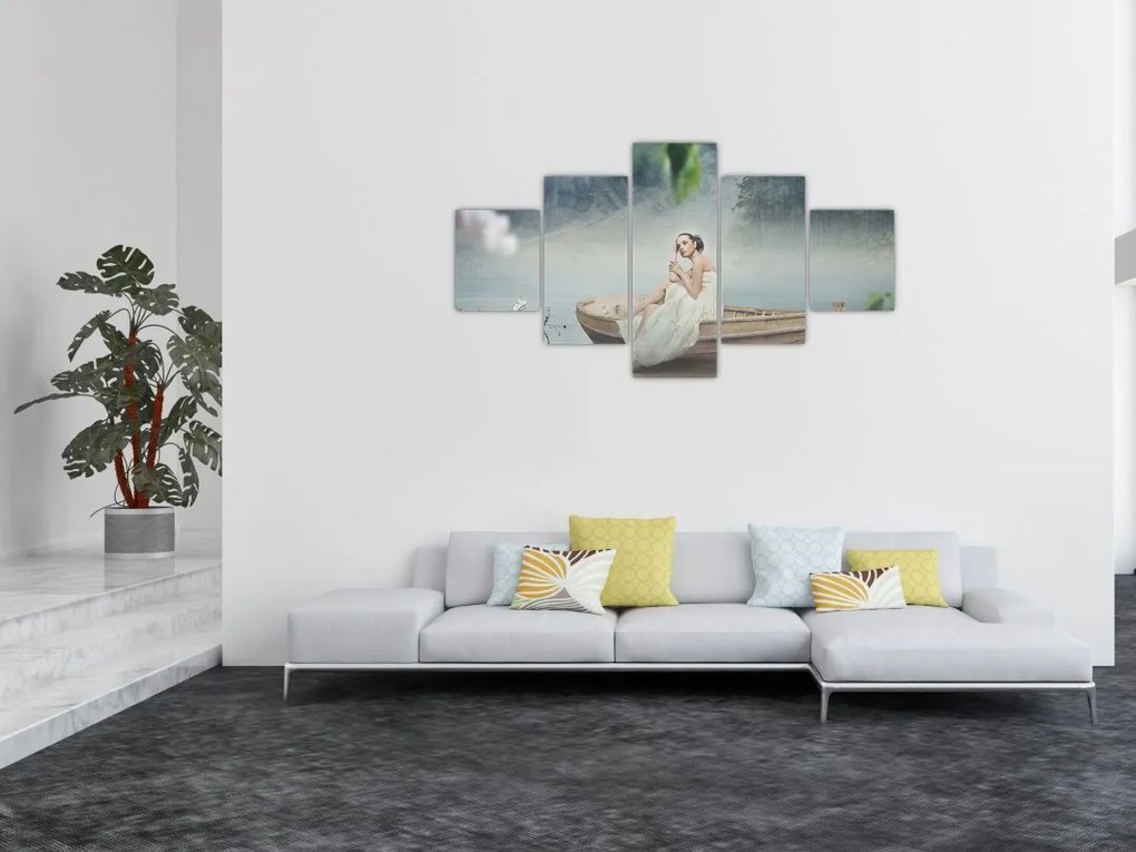 Obraz - Kobieta na łodzi (125x70 cm)