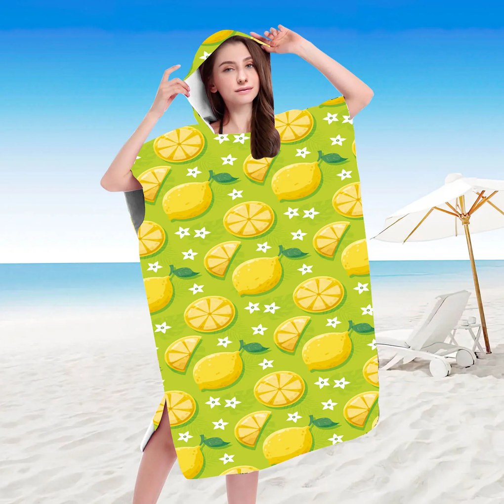 Ponczo plażowe LEMONS zielone 80x145 cm
