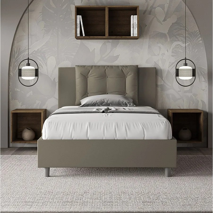 Łóżko wyposażone w stelaż z listwami tapicerowane 120x190 sztucznej skóry cappuccino Annalisa