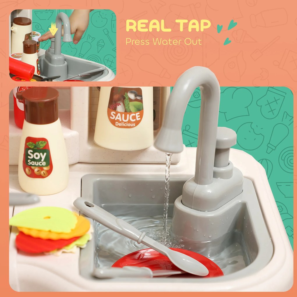 AIYAPLAY 92-elementowy zestaw kuchenny dla dzieci, kran, tworzywo sztuczne, 3–6 lat, zielony